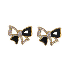 Diamond bow hollow out clip on earrings