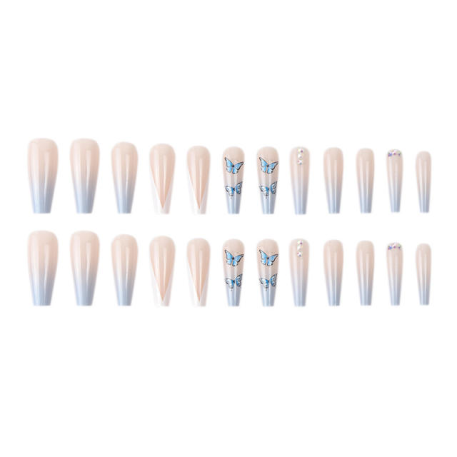 INS hot sale blue butterfly false nails