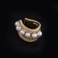 Diamond pearl beaded ear cuff clip on earrings