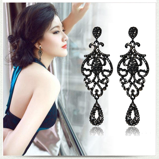 Vintage hollow design all black dangle earrings for women