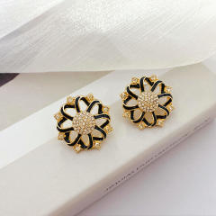 925 needle color enamel diamond ear studs brooch