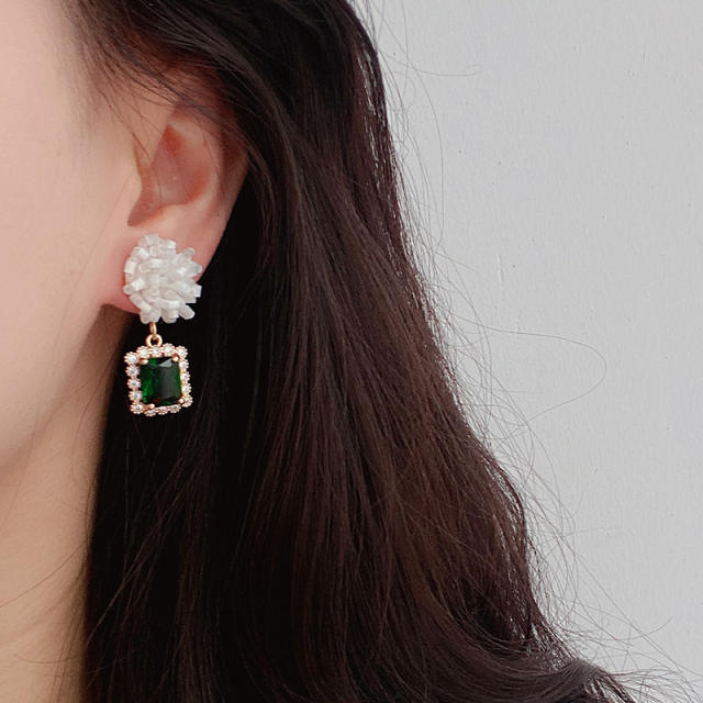 High-grade emerald earrings vintage beaded rhinestone earrings