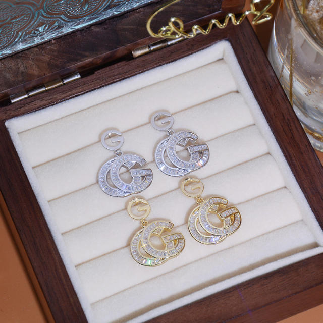 Korean fashion diamond letter G dangle earrings