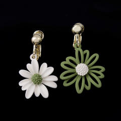 Daisy flower drop earrings clip on earrings