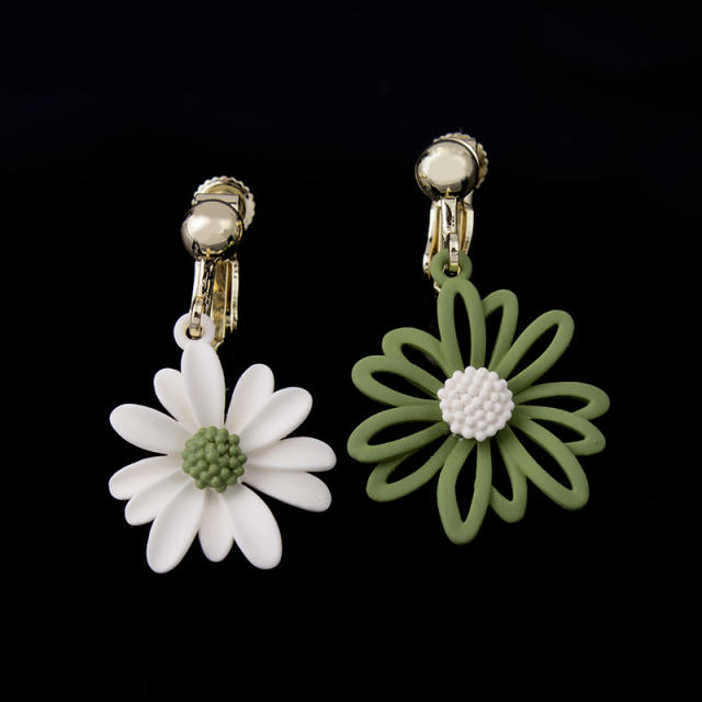 Daisy flower drop earrings clip on earrings