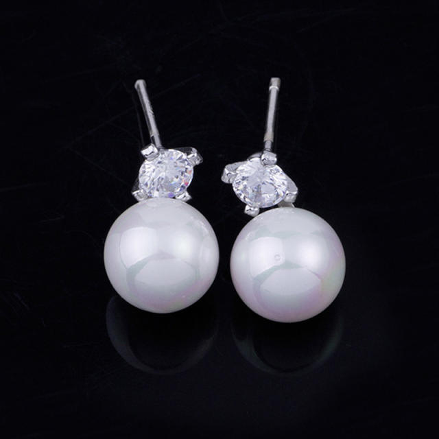 Cubic zirconia pearl clip on earrings