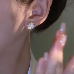 S925 sterling silver needle diamond clover threader earrings
