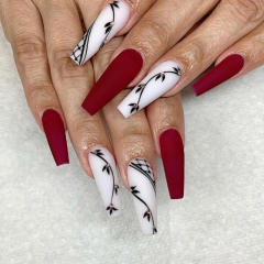 24pcs red flower false nails
