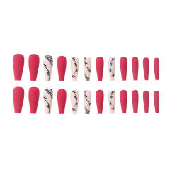 24pcs red flower false nails