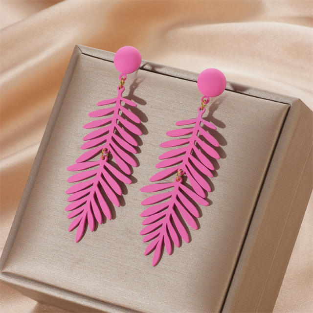 Color acrylic leaf dangle earrings for summer