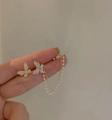 Diamond Butterfly tassel ear cuff