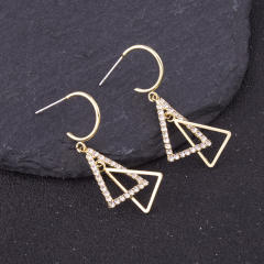 Diamond triangle dangle earrings clip on earrings