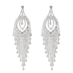 Creative rhinestone tassel long earrings