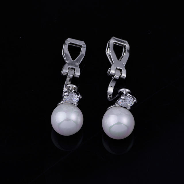 Cubic zirconia pearl clip on earrings