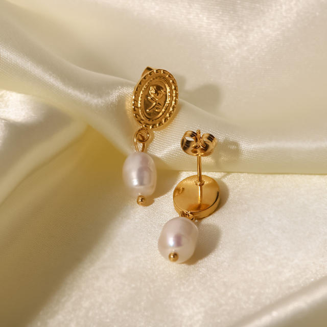18KG pearl charm stainless steel earrings