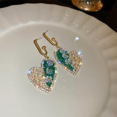 925 needle cubic zircon pave setting heart dangle earrings