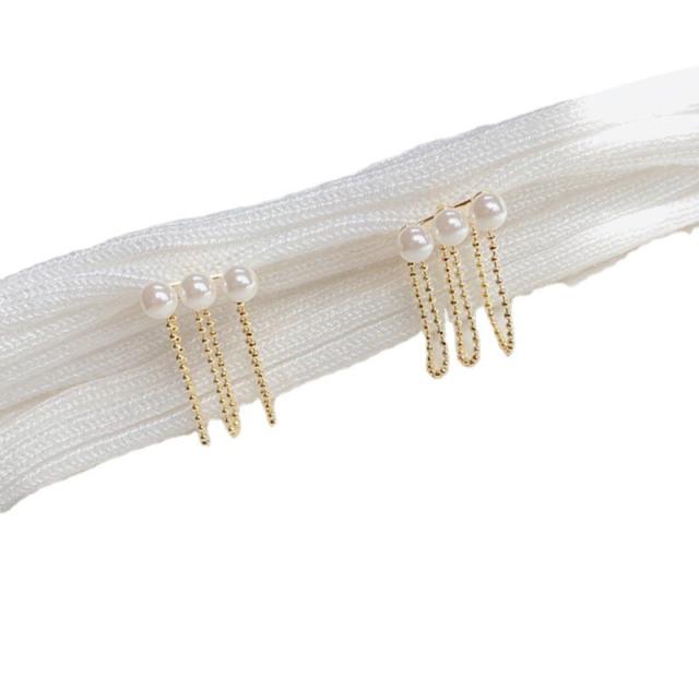 Pearl beads tassel clip on earrings