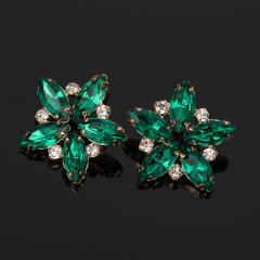 Green color glass crystal flower ear studs