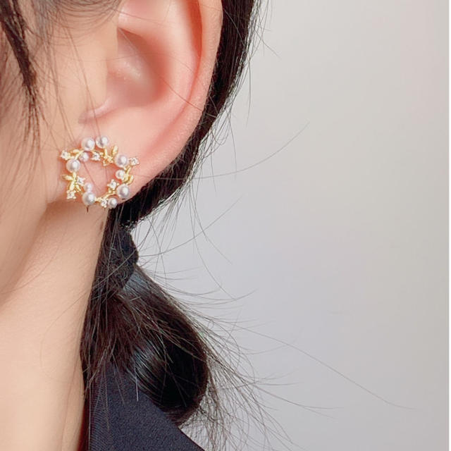 Pearl beaded ring clip on earrings