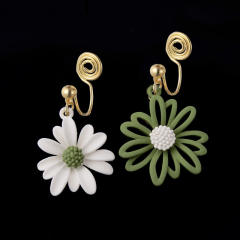 Daisy flower drop earrings clip on earrings