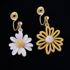 Daisy flower drop earrings clip on earrings