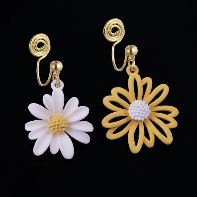 Daisy flower drop earrings clip on earrings