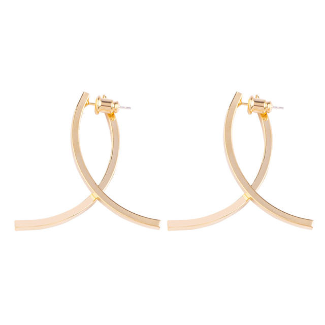 Concise cross line clip on earrings