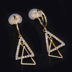 Diamond triangle dangle earrings clip on earrings
