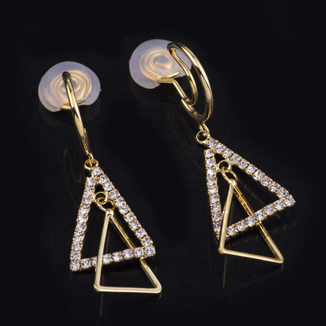 Diamond triangle dangle earrings clip on earrings