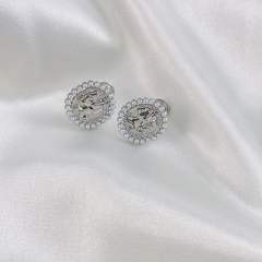 Portrait pearl beaded oval clip on earrings