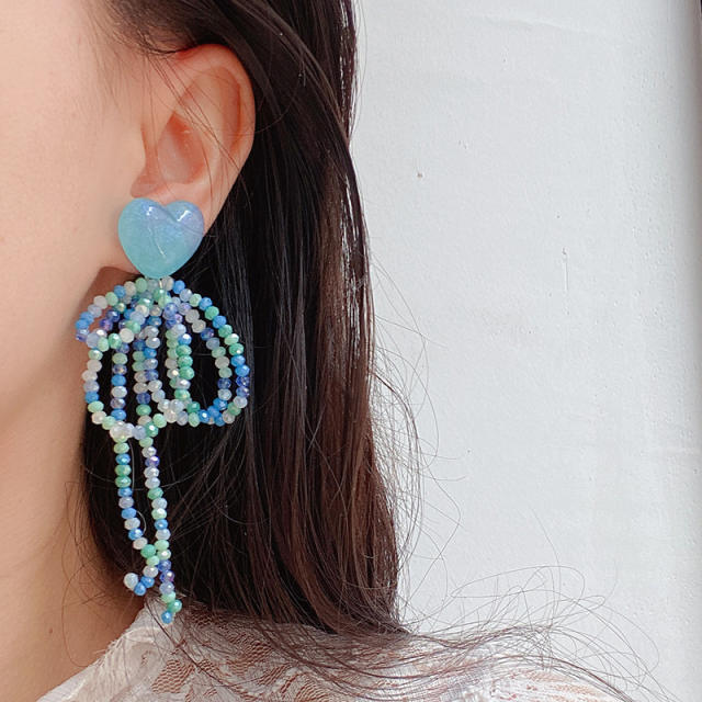 Spring summer handmade beaded bow heart earrings