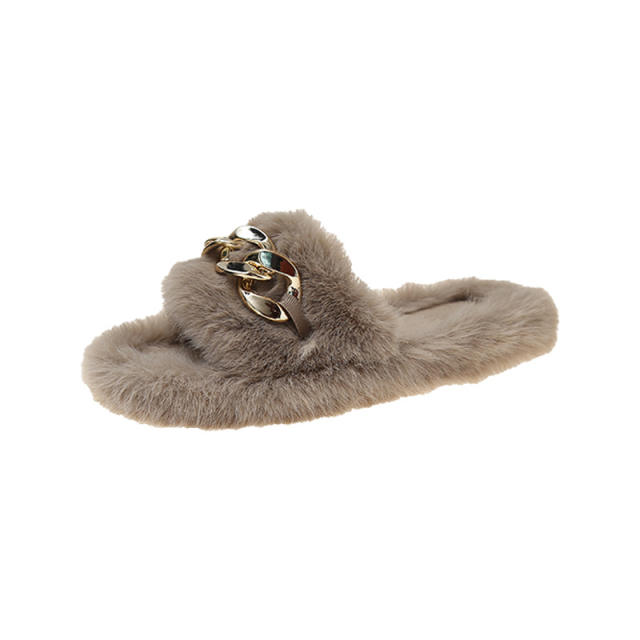 Metal chain fluffy slippers