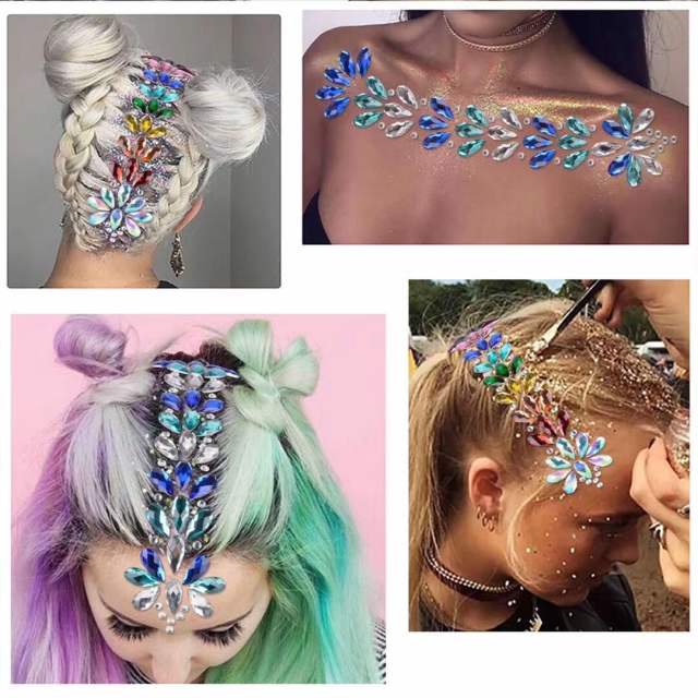 DIY music festival rhineston personality face hair stickers