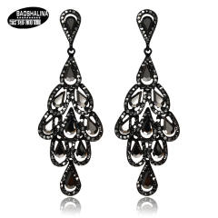 Luxury all black glass crystal dangle earrings for women