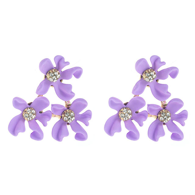Boho color flower triangle shaped ear studs