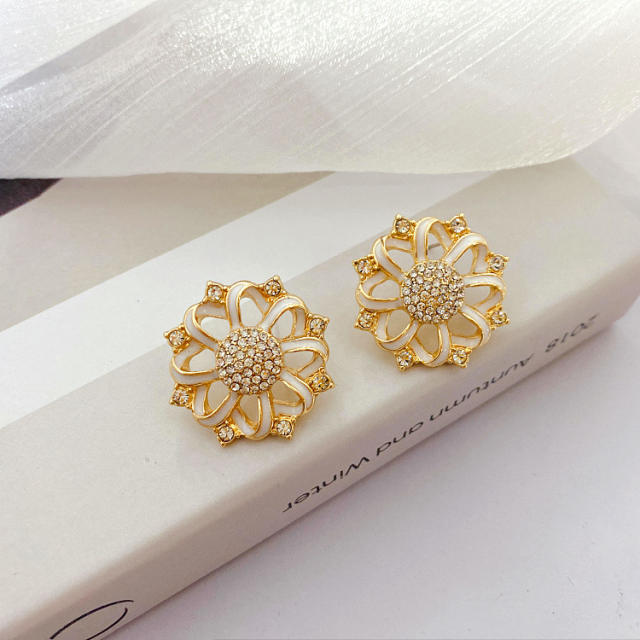 925 needle color enamel diamond ear studs brooch