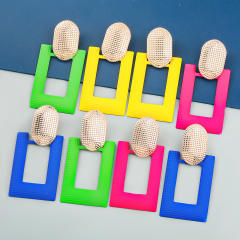 INS geometric spray paint square earrings