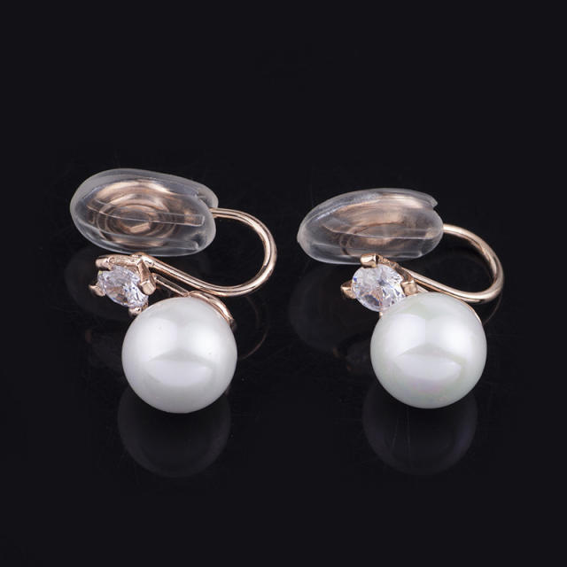 Cubic zirconia pearl clip on earrings