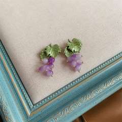Baroque Mori style plant grape brooch earings