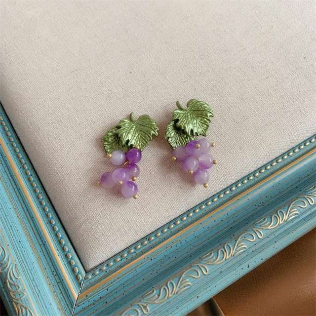 Baroque Mori style plant grape brooch earings