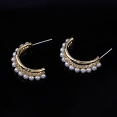 Pearl beaded open Hoop clip on earrings