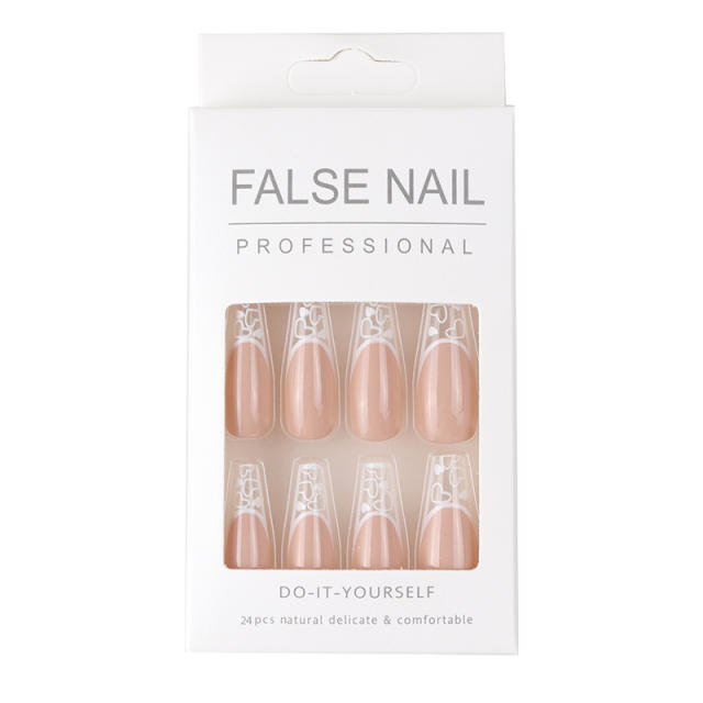 White heart clear false nails