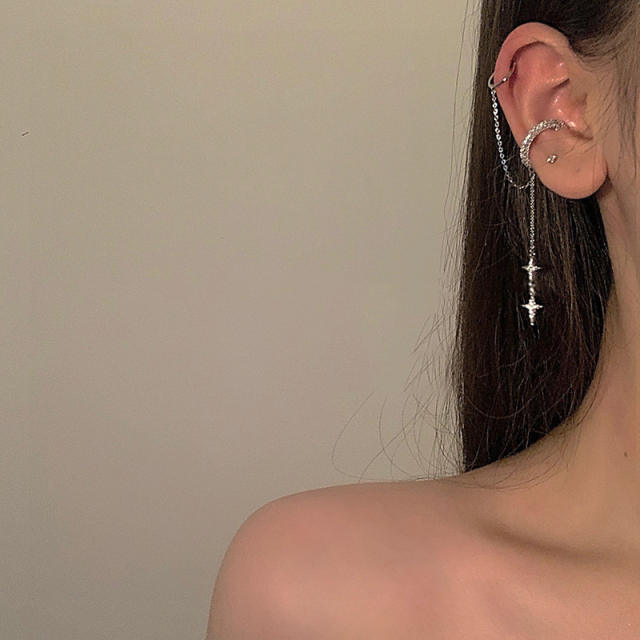 Diamond Cross tassel ear cuff