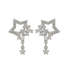Diamond star drop earrings clip on earrings