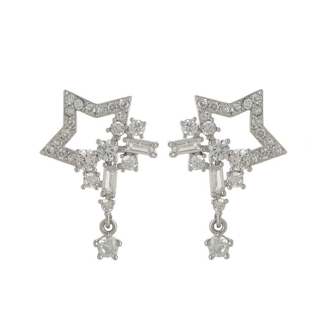 Diamond star drop earrings clip on earrings