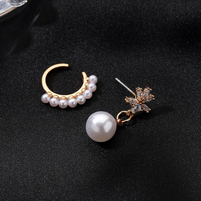 Pearl drop earrings ear cuff set