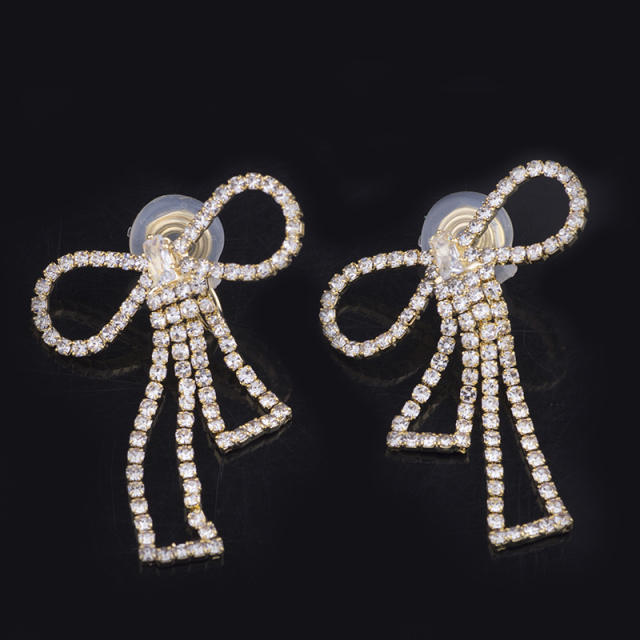 Diamond bow hollow clip on earrings