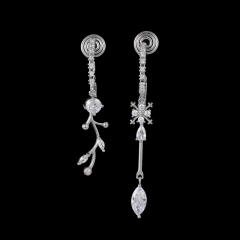 CZ leaf asymmetric clip on earrings dangle earrings