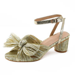 Elegant bow block heels sandals