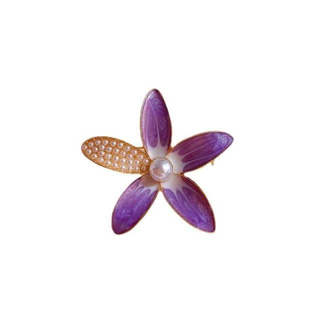 Vintage enamel purple gray color pearl ear studs brooch